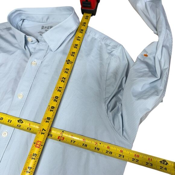 Rhone Commuter Shirt Men's Classic Fit Blue Striped L Stretch Preppy Prep Career - Picture 7 of 8